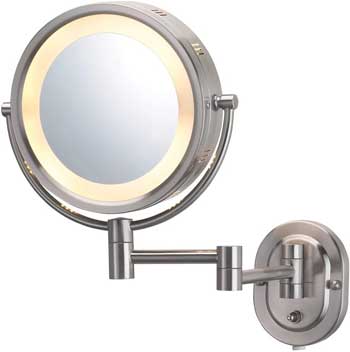 Jerdon 8 Inch Lighted Wall Mount Makeup Mirror With 5x Magnification