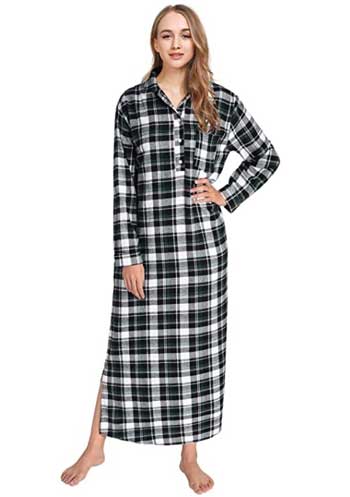 Latuza Women's Plaid Flannel Nightgown Full Length