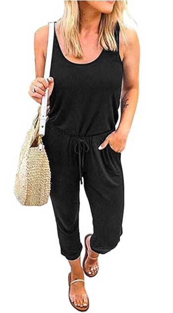 REORIA Women Sleeveless Tank Top Elastic Waist Loose Jumpsuit