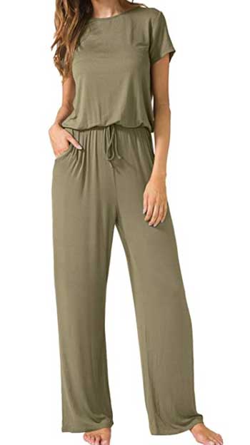 LAINAB Women's Short Sleeve Loose Wide Legs Casual Jumpsuits