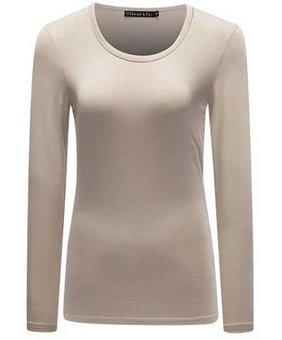 Long Sleeve T-shirt Scoop Neck Basic Layer Spandex Shirts